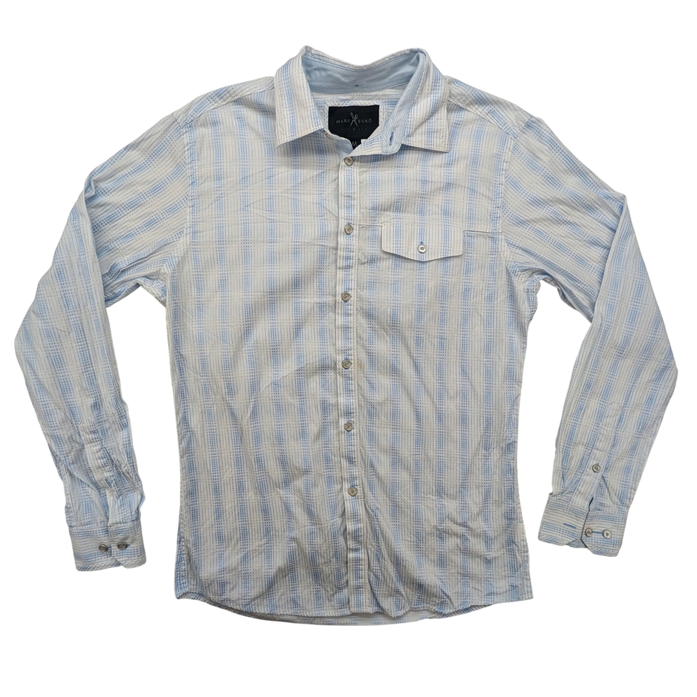 Marc Ecko Shirt Mens Medium Cut & Sew Button Up Blue Plaid Long Sleeve Casual